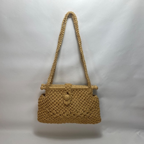 Vintage Kathy McKeany Natural Jute Macrame Handbag Purse Lined Columbia Boho - Picture 5 of 10